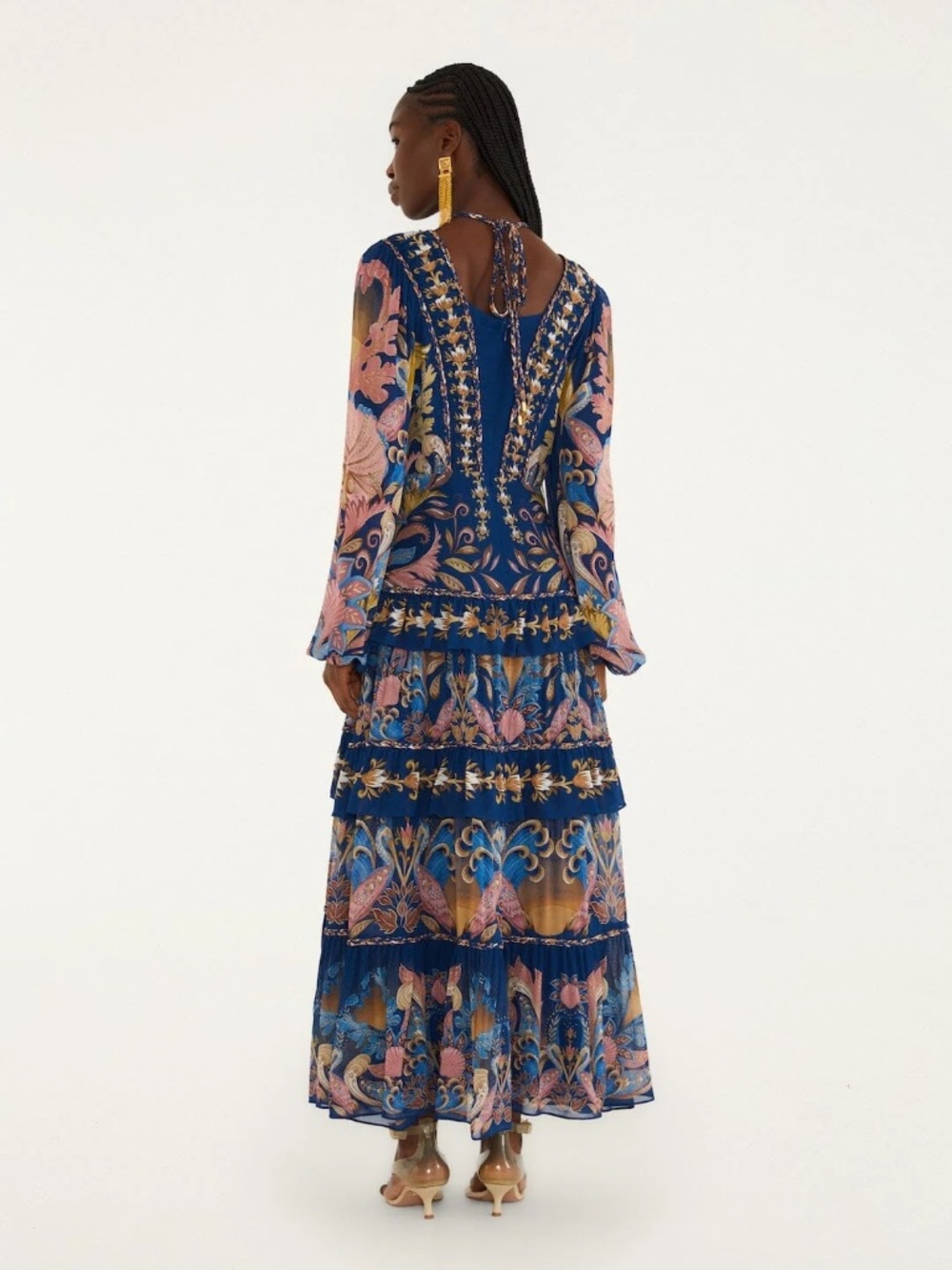 Farm Rio Navy Blue Sea Garden Braid Details Maxi Dress - NWT in Original Box - Picture 2 of 12
